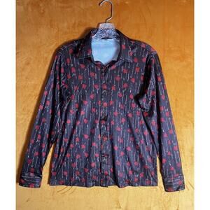 Vintage Sears Perma Prest Button Shirt Womens Size 14 Red Floral USA Made